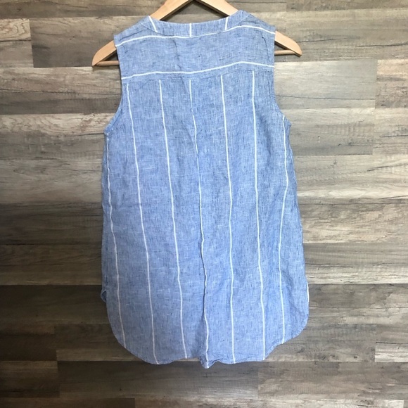 Ellen Tracy Linen Coastal Blue and White Striped Sleeveless Top Medium - Picture 4 of 6